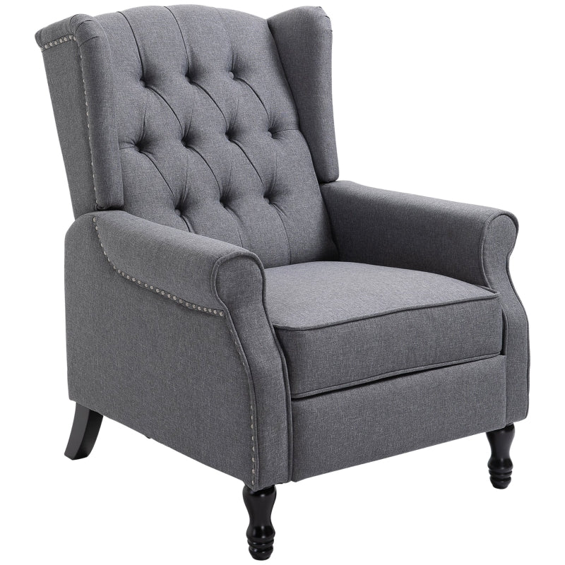 Vintage Wingback Recliner Armchair with Nail Head Trim and Button Tufted Back for Living Room, Grey