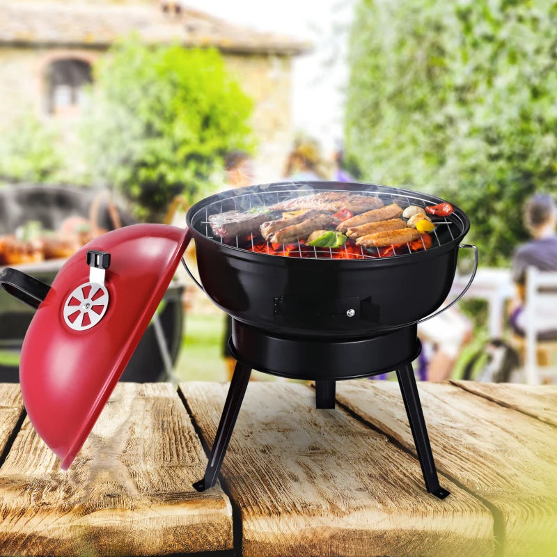 Portable Metal Tripod Charcoal BBQ Grill in Black and Red