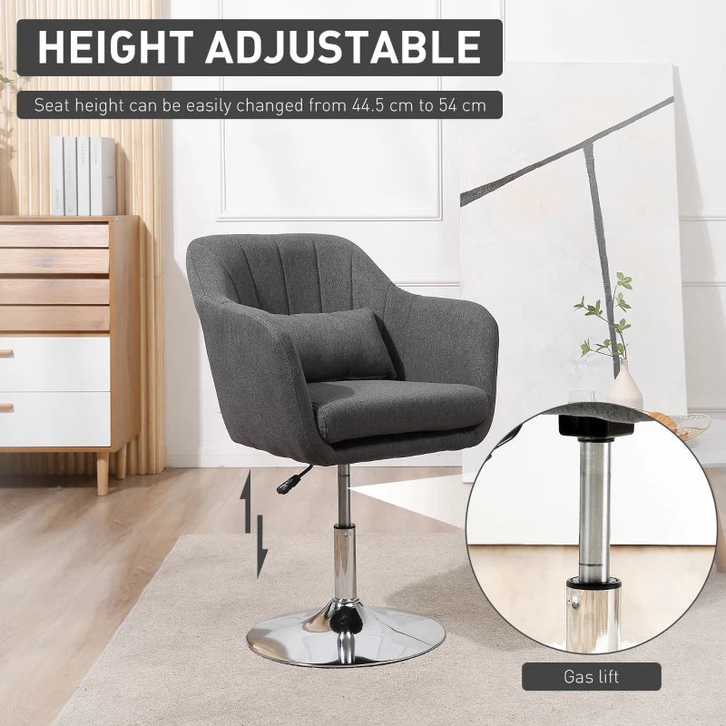 Contemporary Swivel Linen Accent Chair with Adjustable Height and Lumbar Support for Living Room and Office, Dark Grey
