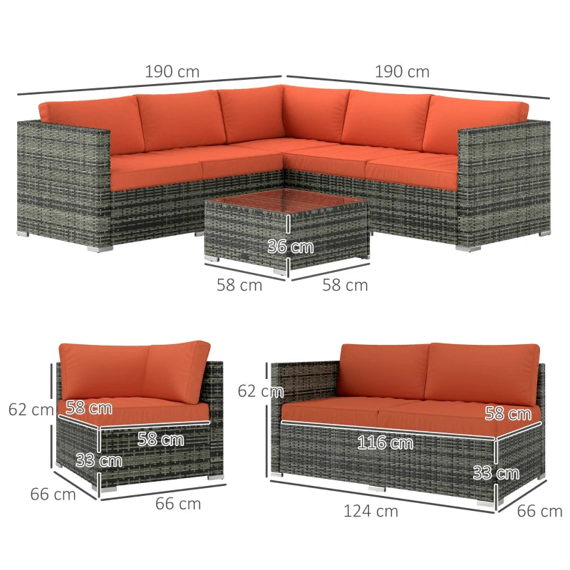 4-Piece Rattan Garden Furniture Set with Corner Sofa Loveseat, Orange