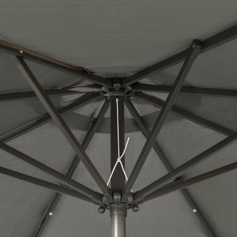 Grey Solar LED Light Patio Umbrella with Hand Crank