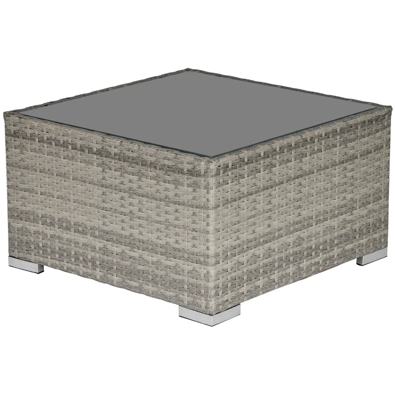 Square Wicker Rattan Table with Glass Top - Light Grey