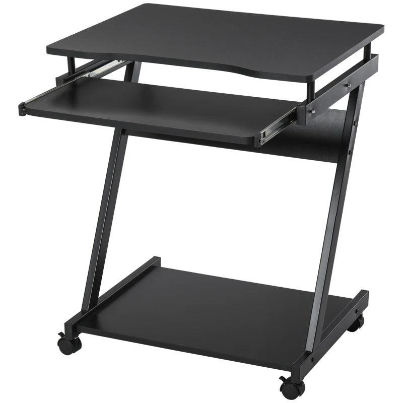 Movable Black Computer Desk with 4 Wheels & Sliding Keyboard Tray - Ideal Home Office Workstation