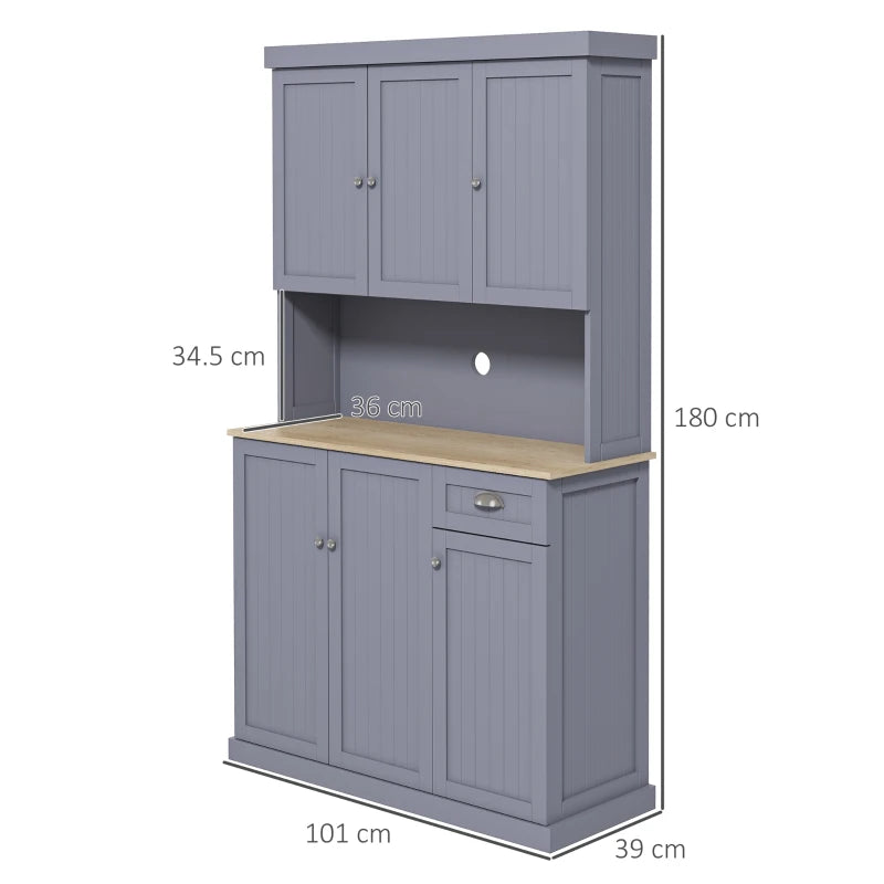 180cm Modern Freestanding Kitchen Cabinet Storage Cupboard with Open Countertop Drawer and 6 Doors Grey