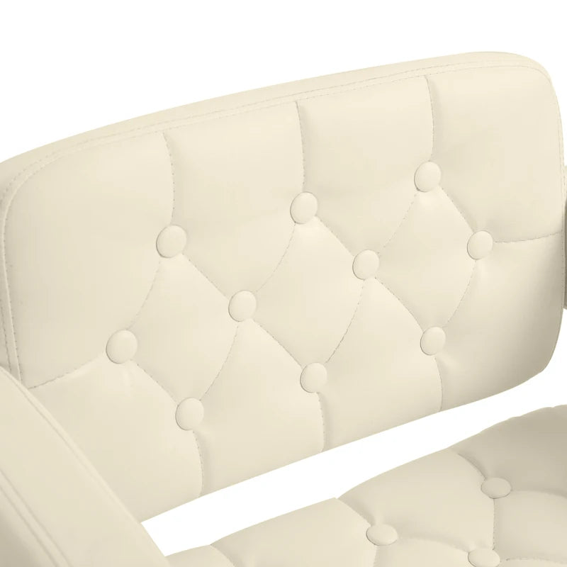 Set of 2 Upholstered Swivel Bar Stools - Height Adjustable with Back, Armrest & Footrest - Modern White Kitchen Seating