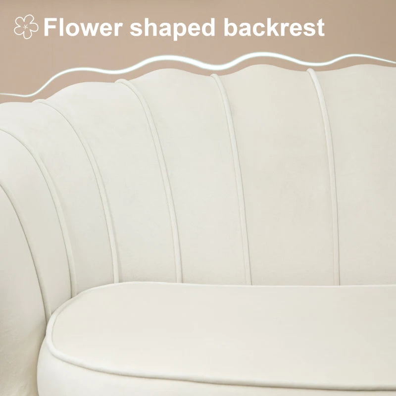 Modern Velvet Loveseat Sofa with Petal Backrest and Gold Legs for Living Room and Bedroom, Cream Colour
