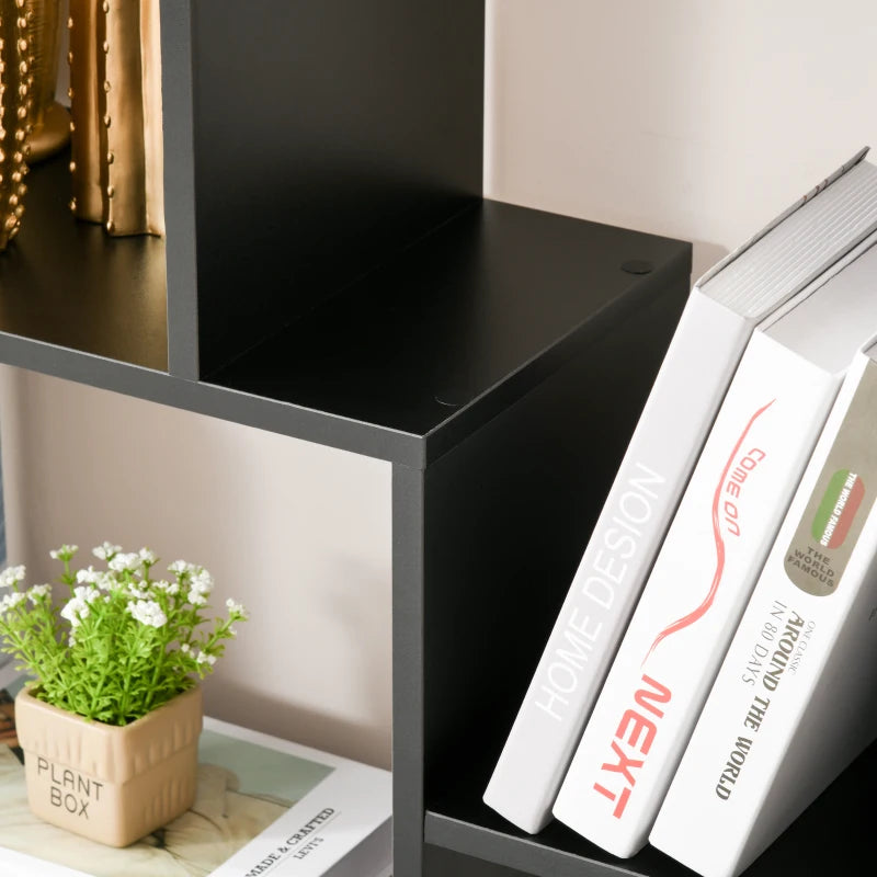 8 Tier Freestanding Bookcase Melamine Surface Anti Tipping Foot Pads Home Display Storage Grid Stand Bedroom Living Room Furniture Modern Black