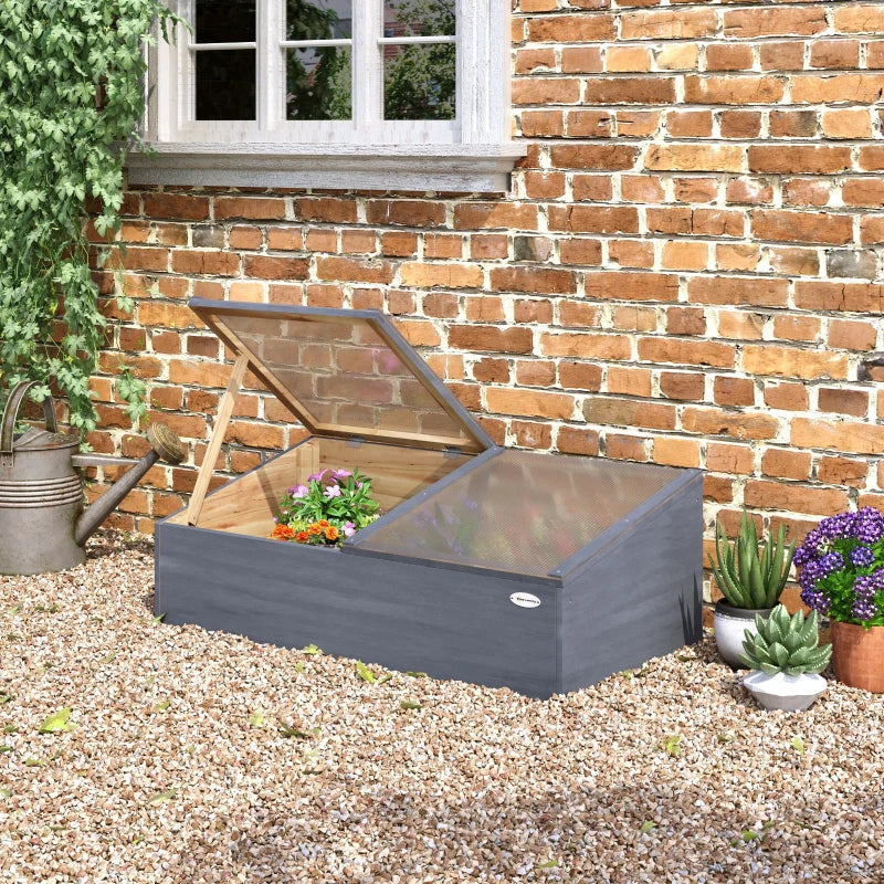 Wooden Mini Greenhouse with Openable Top Covers, Light Grey, 100 x 50 x 36 cm