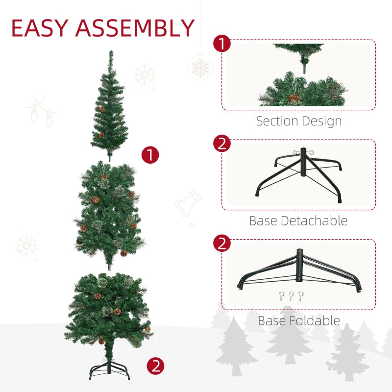 6.5FT Tall Pencil Slim Artificial Christmas Tree with Realistic Branches, Pine Cones & Needles - Perfect Xmas Decoration