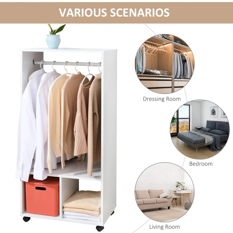 Mobile Open Wardrobe with Clothes Hanging Rail and Storage Shelves for Bedroom or Hallway