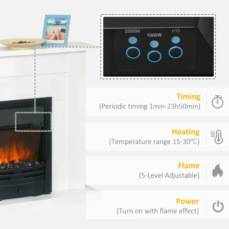 Modern Electric Fireplace Suite with LED Flames Remote Control Adjustable Heat Marble Surround