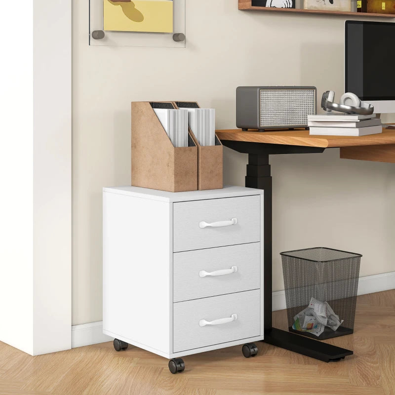 3 Drawer Mobile File Cabinet on Wheels - White Storage Solution for Home Office & Study