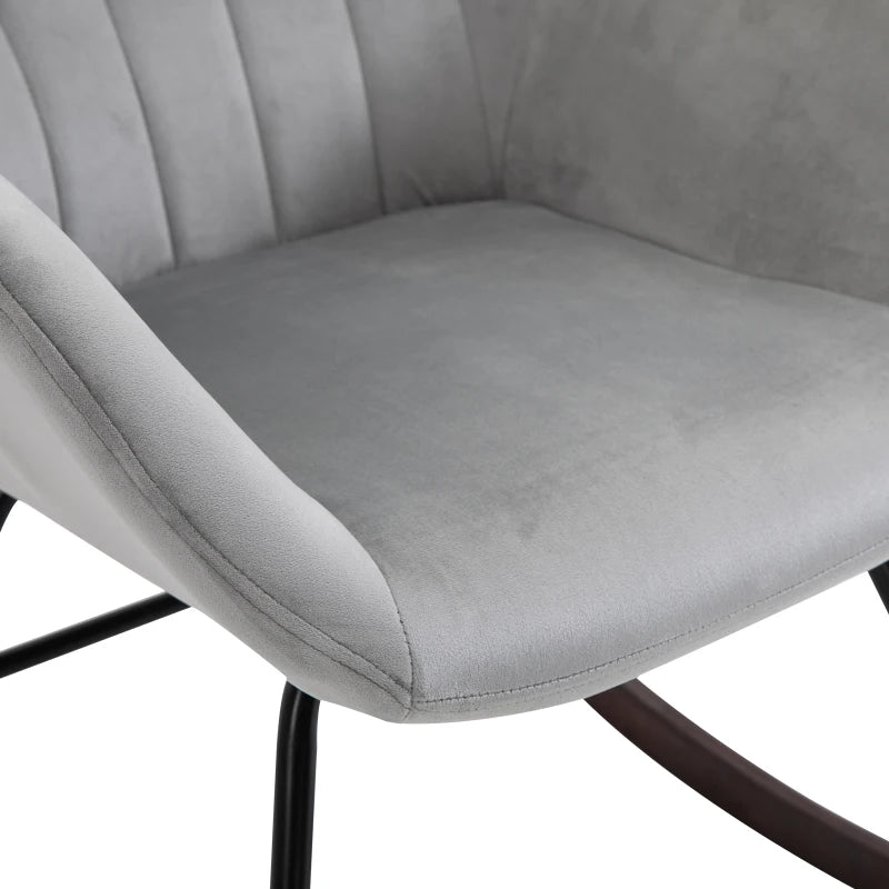 Stylish Rocking Chair with Steel Frame and Sponge Padding for Living Room, Office, Balcony in Grey and Black