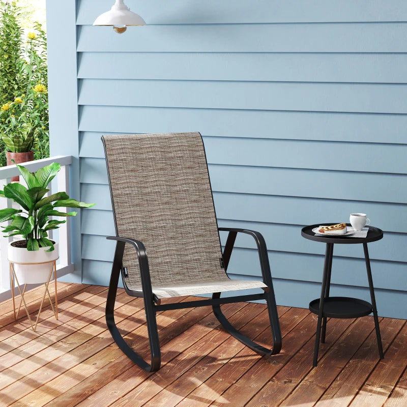 Ergonomic Garden Rocking Chair with Armrests, High Backrest, Steel Frame for Patio & Balcony