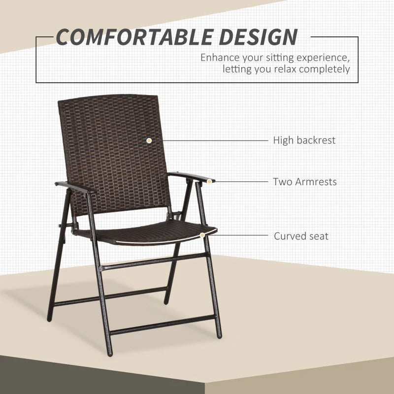 Set of 2 Brown Folding Rattan Chairs - Stylish Outdoor Seating for Patio, Garden, and Balcony
