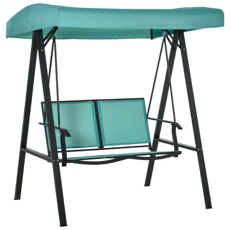 Blue 2-Seater Outdoor Swing Chair with Adjustable Canopy