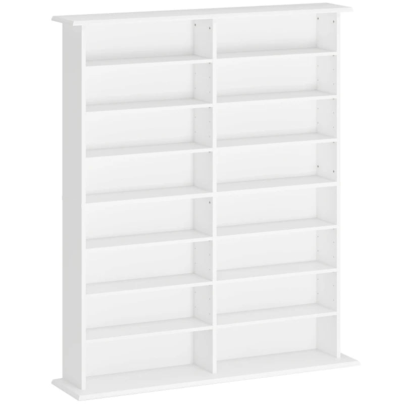 16-Compartment White Media Shelf - Stylish Storage Solution for DVDs, Games, and Books - Organize Your Space