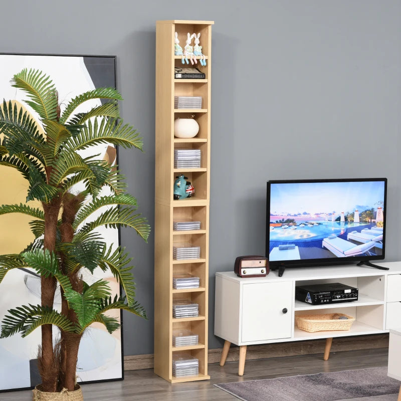 Set of 2 Blu-Ray Tower Rack - Adjustable CD Media Display Shelf Unit, Natural Wood Bookcase Storage Organizer