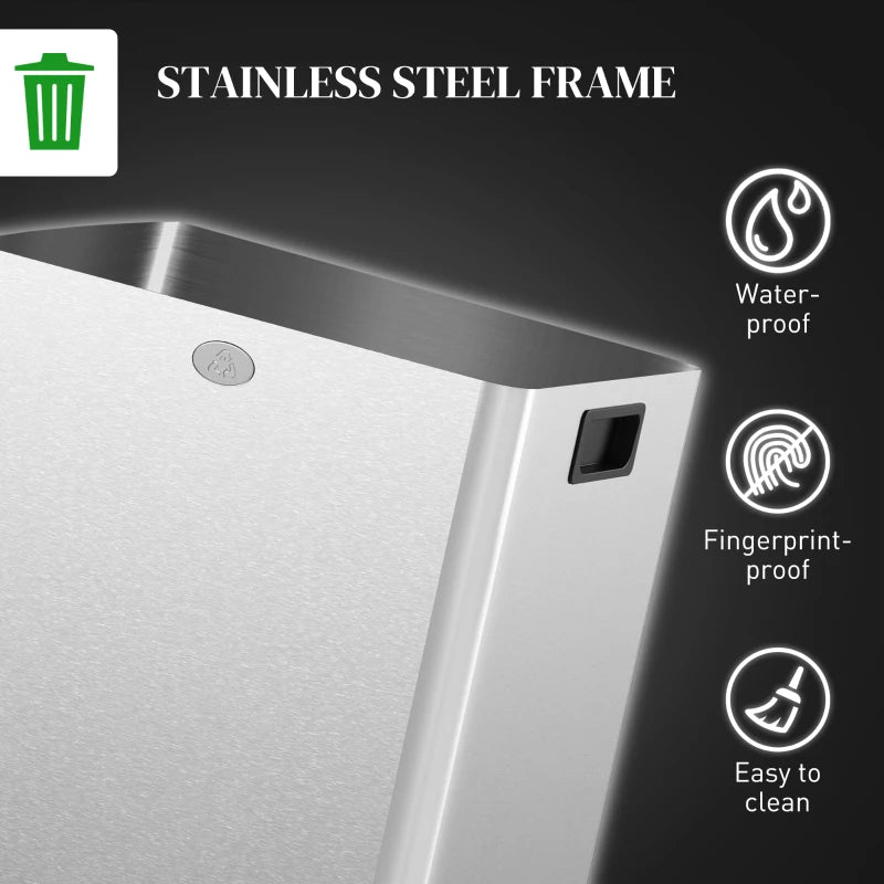 40L Dual Compartment Stainless Steel Trash Bin with Deodoriser Holders - Sleek Silver Tone for Kitchen & Office