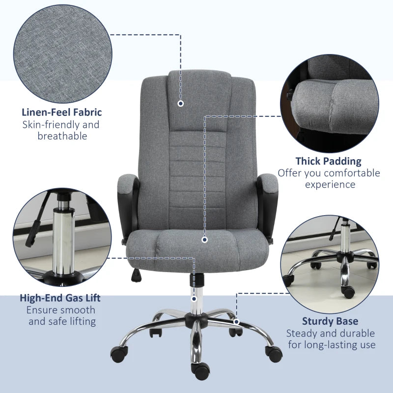 Vinsetto Dark Grey Linen-Look Swivel Office Chair - Ergonomic Design, Adjustable Height, Modern Home & Office Furniture