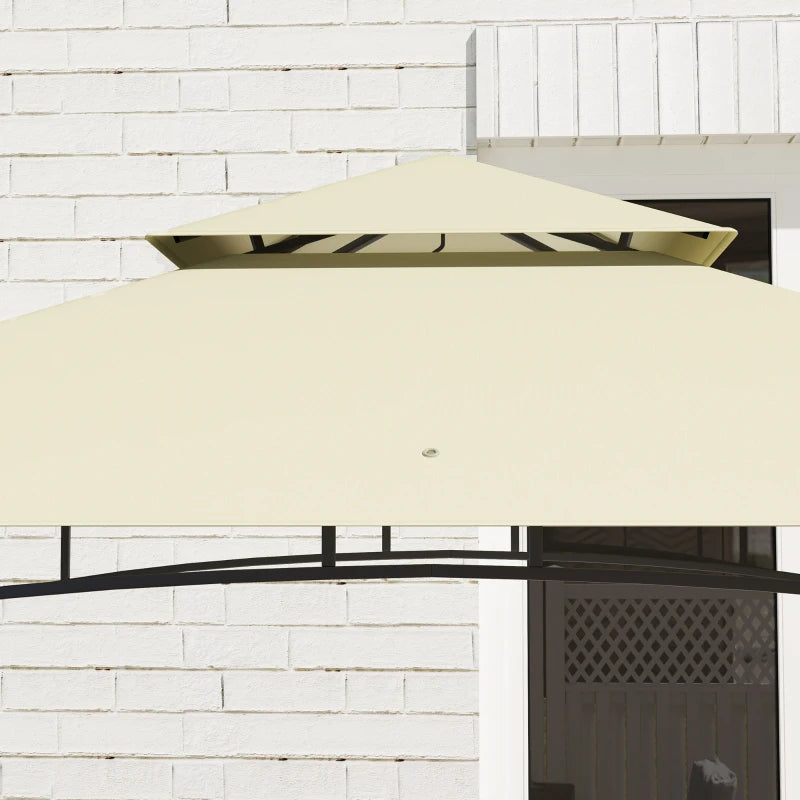 8' x 5' Beige Double Tiered Grill Gazebo Canopy with Side Shelves and Storage Baskets for Outdoor BBQ, Patio, and Picnic
