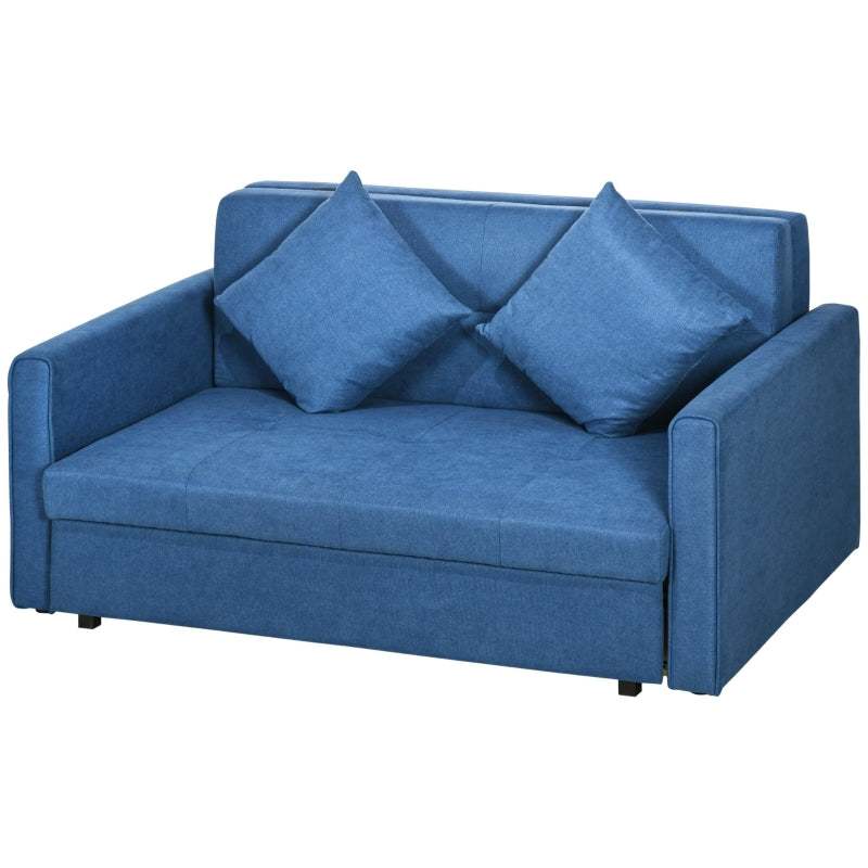 Modern 2 Seater Sofa Bed with Hidden Storage, Convertible Loveseat Couch in Deep Blue for Living Room