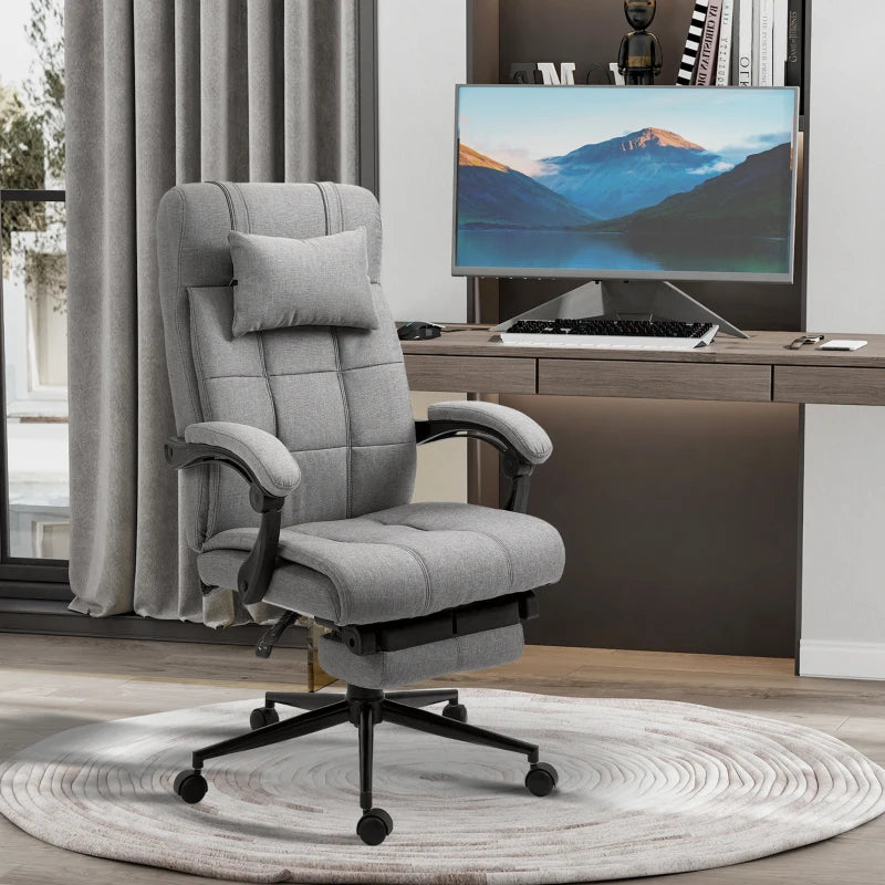 Vinsetto Ergonomic Office Chair with Footrest, Armrests, Lumbar Support & Headrest - Light Grey Comfort for Home & Office