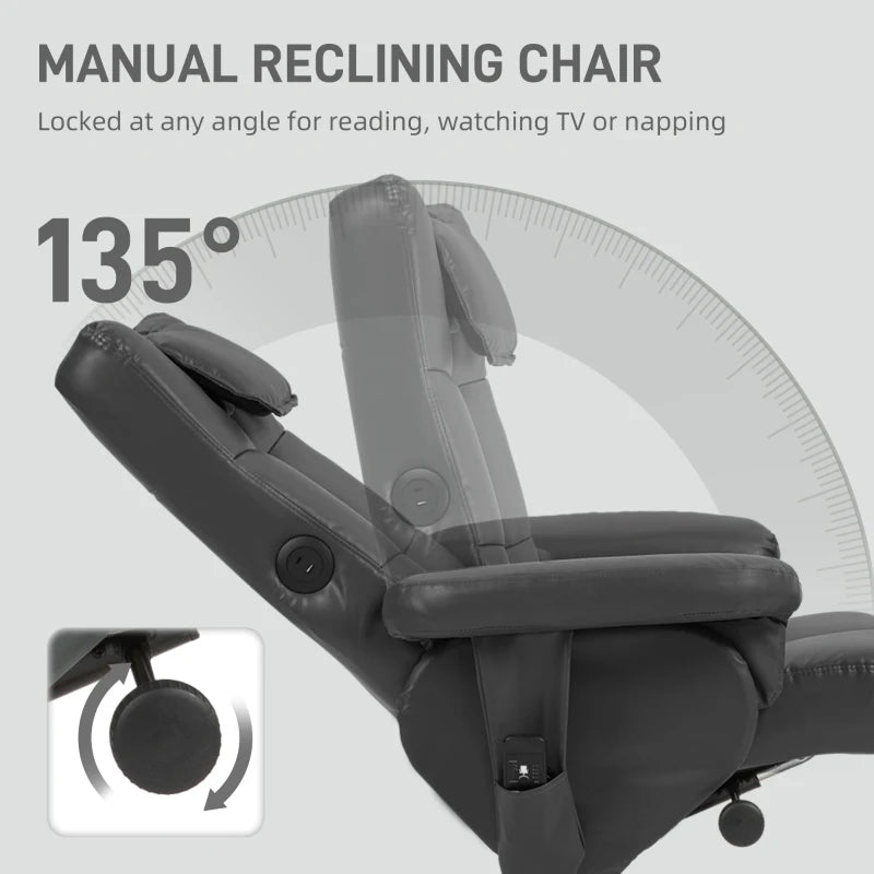 Faux Leather Massage Recliner Chair with Storage Ottoman in Black for Ultimate Comfort