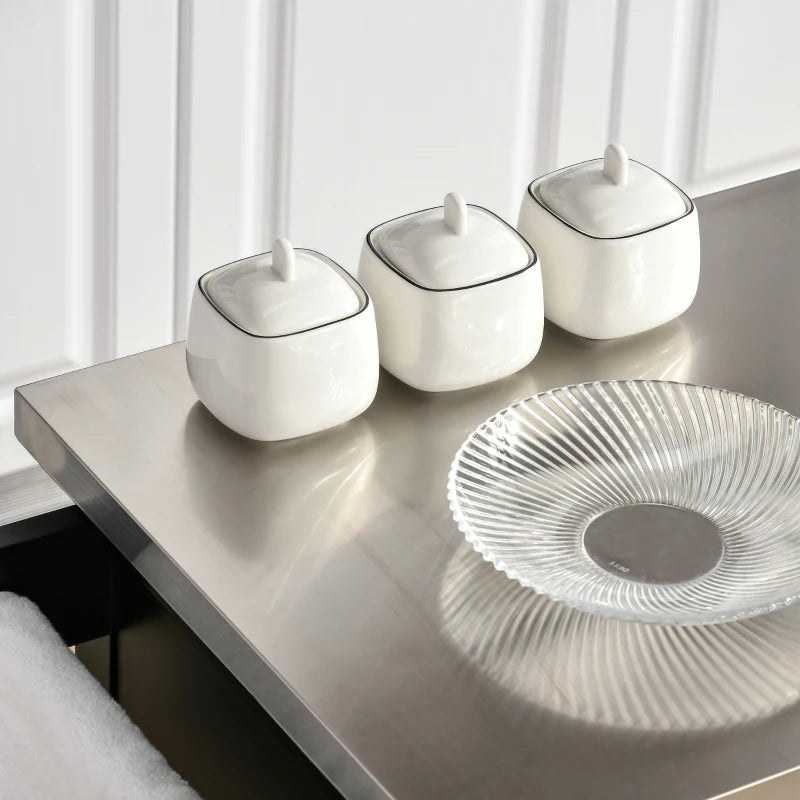 Wooden Kitchen Island on Wheels - Black Serving Cart with Stainless Steel Top, Drawer, Side Handle & Storage Rack