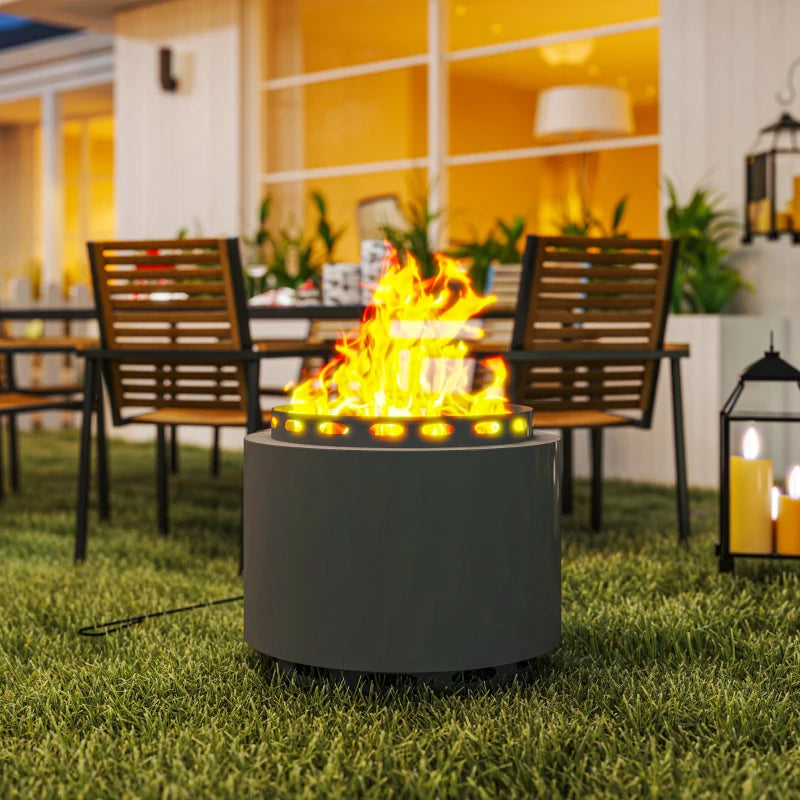 Portable Smokeless Fire Pit - 48.5cm Wood Burning Firepit with Poker for Garden, Camping & Bonfire Parties - Dark Grey Metal