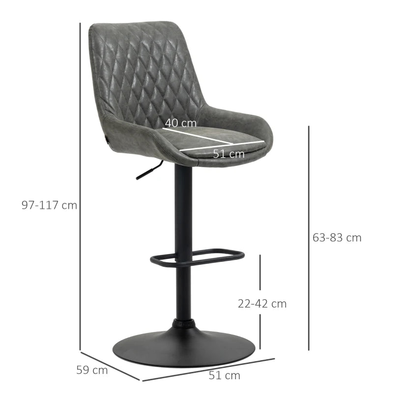 Retro Adjustable Bar Stools Set of 2 Upholstered Kitchen Chairs with Back Swivel Seat Dark Grey