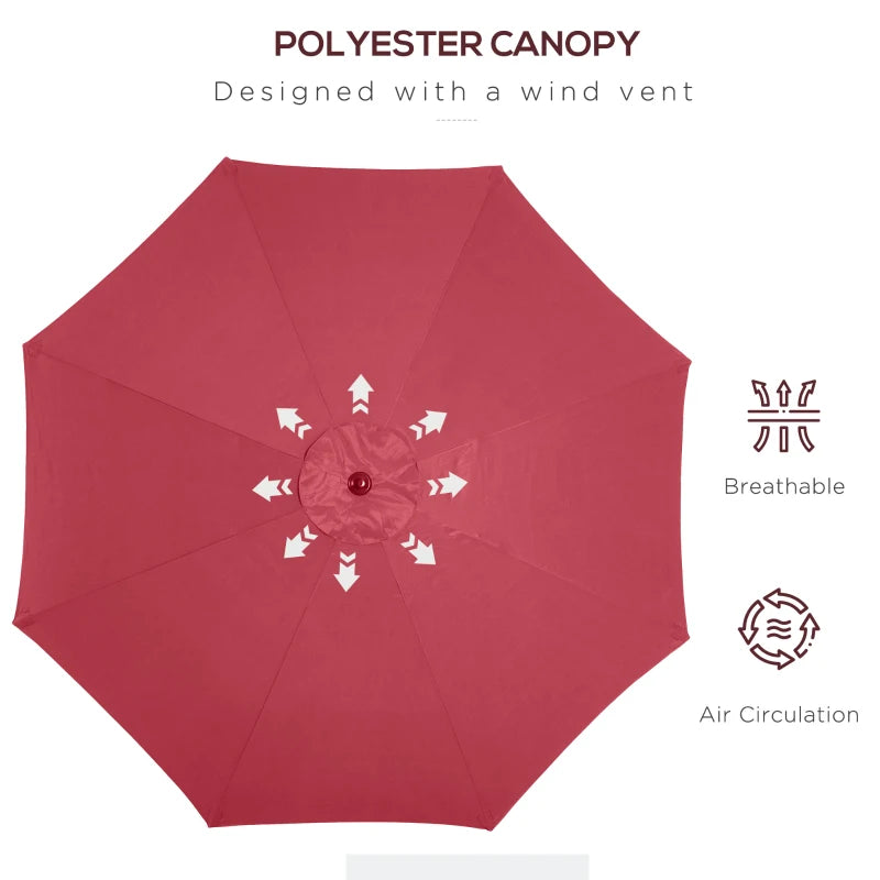 Wine Red 3m Tilt Garden Umbrella with Crank Handle - Outdoor Sun Shade