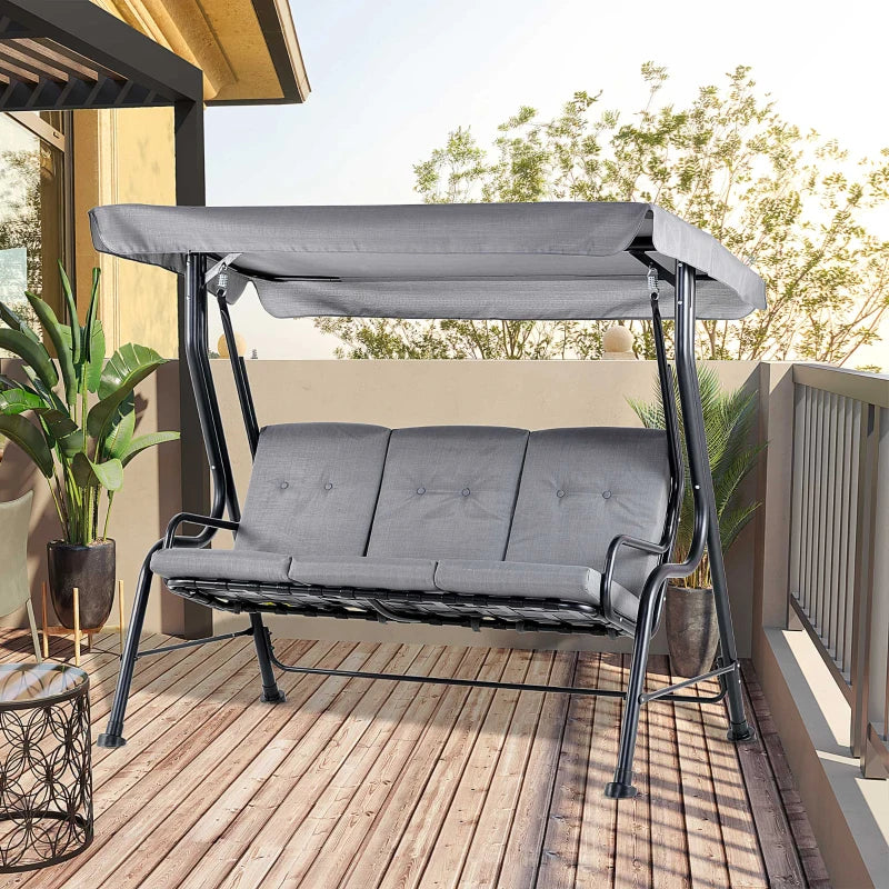 Grey Metal 3-Person Outdoor Porch Swing Chair