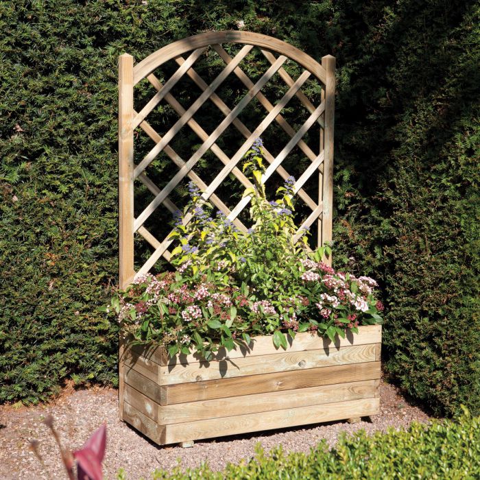 Rectangular Planter with Lattice - Outdoor Garden Decor