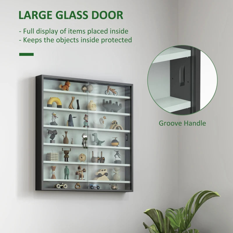 Modern Six Shelf Display Cabinet with Glass Doors - Stylish Black and White Storage Solution for Home or Office