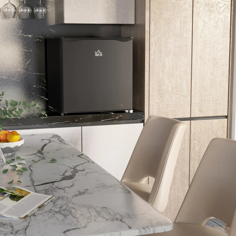 46L Mini Fridge with Ice Box - Compact Table Top Refrigerator, Reversible Door, Adjustable Temp, Perfect for Bedroom & Office - Black