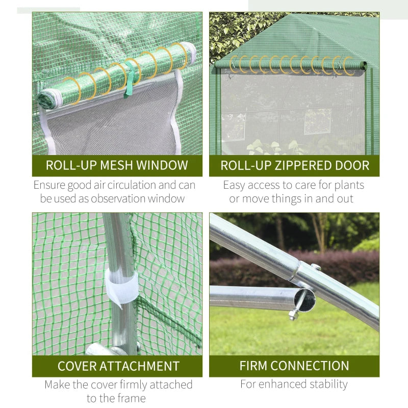 Green Mesh Door Garden Greenhouse, PE Cover, 6 Windows, 4.5x3x2m