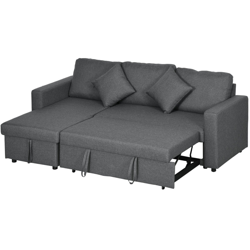 Stylish Dark Grey Corner Sofa Bed with Storage, 3-Seater Pull-Out Design, Reversible Chaise for Living Room