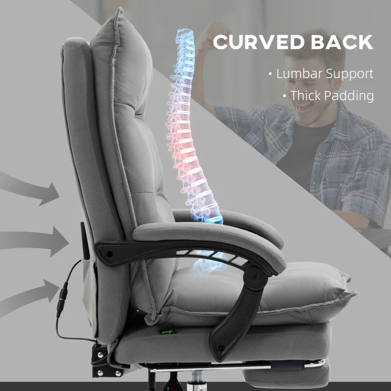 Vinsetto Grey Massage Office Chair with Footrest, 6-Point Massage & Heat, 155° Recline, Thick Padding for Home Comfort