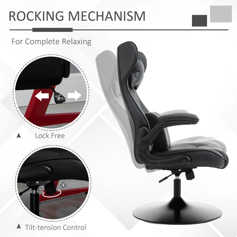 Vinsetto Racing Style Video Game Chair with Lumbar Support, Swivel Base, Flip-up Armrests & Headrest - Black Home Office Chair
