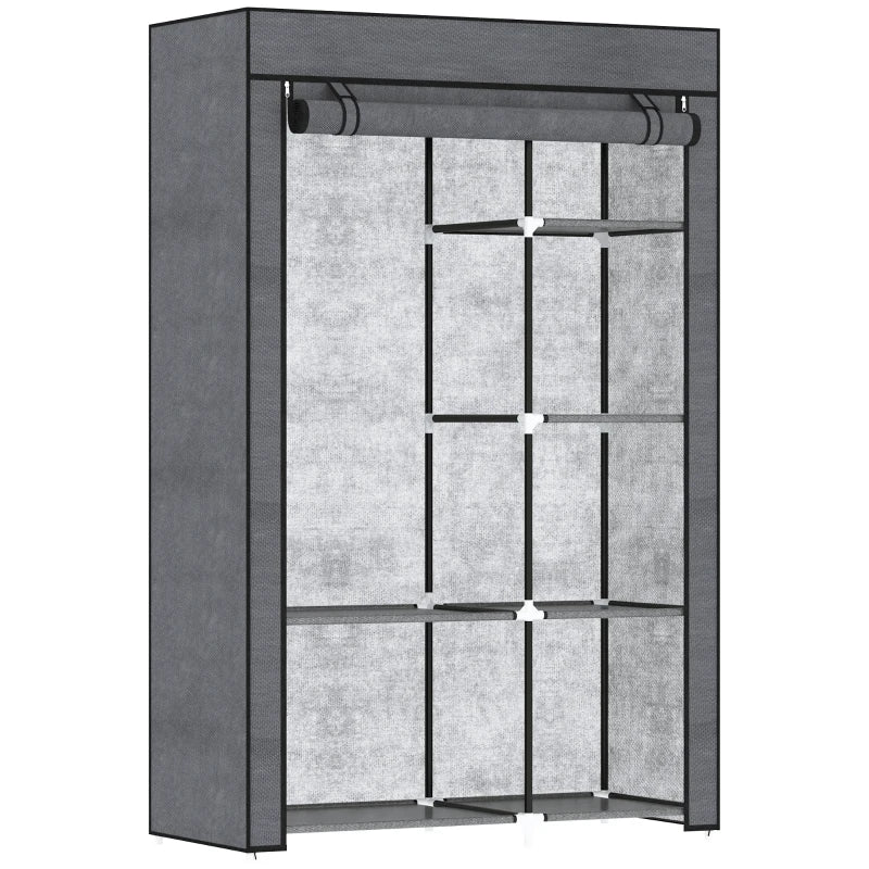 Dark Grey Six Shelf Fabric Wardrobe with Rail for Stylish Storage Solutions