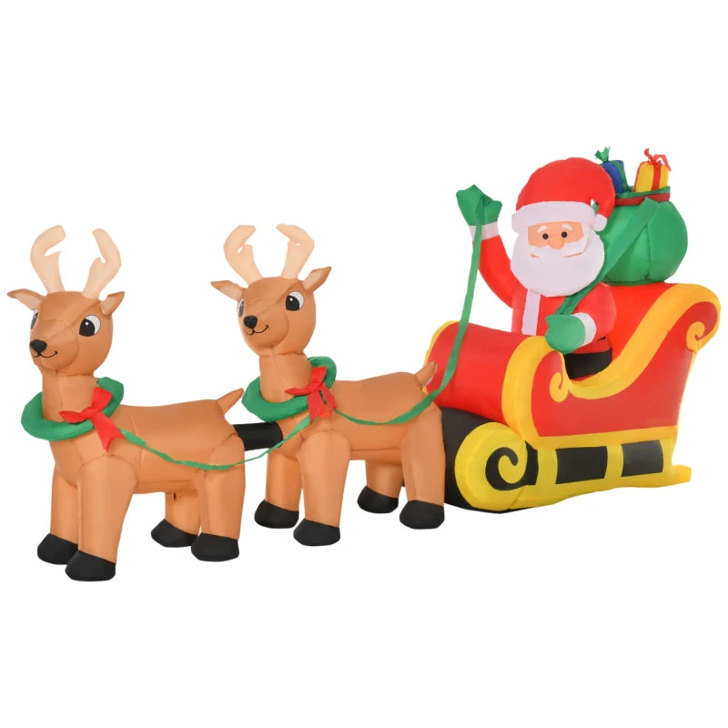 8ft Inflatable Santa Claus Sleigh with LED Lights - Perfect for Indoor Outdoor Christmas Garden Lawn Decoration