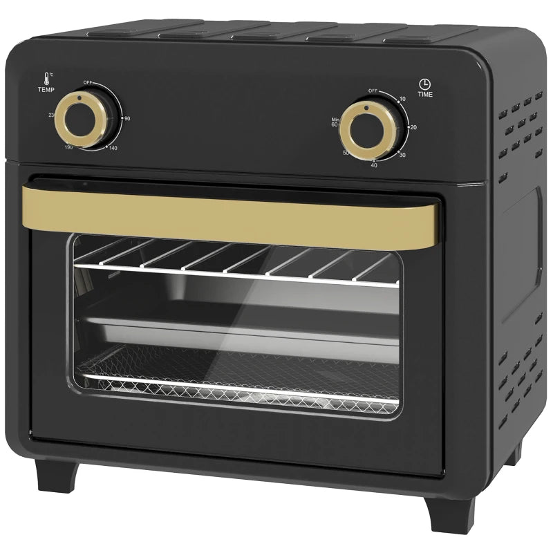 10L Black Air Fryer Oven - Oil-Free Cooking, Grill, Roast & Bake, 1000W, Adjustable Temperature & Timer, Dishwasher Safe