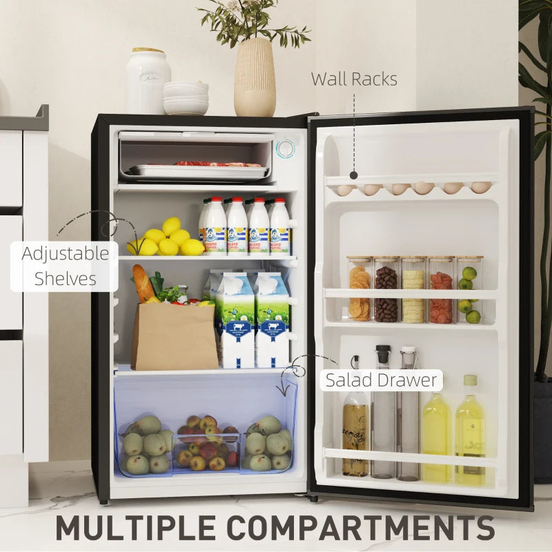 91L Freestanding Under-Counter Fridge with Lock - Stylish Black Mini Refrigerator for Home, Office, or Bar Use