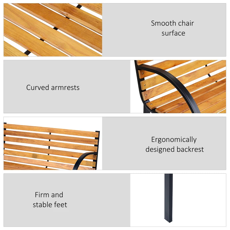 Steel and Wood Garden Bench - 122x60x80 cm, Outdoor Seating