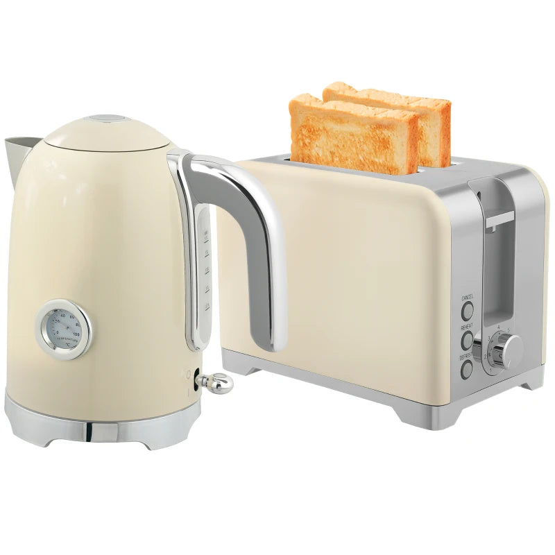 Vintage Cream Toaster and Kettle Set - Retro Kitchen Appliances for Stylish Home Decor
