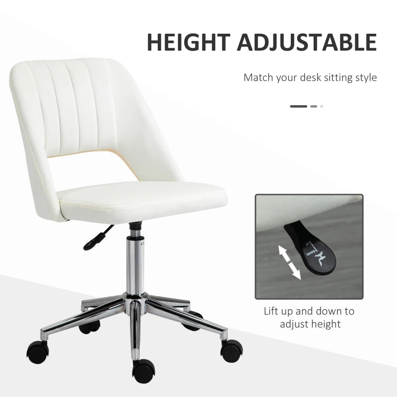 Vinsetto Cream White Velvet-Feel Armless Office Chair - Stylish Ergonomic Design for Home & Office Use