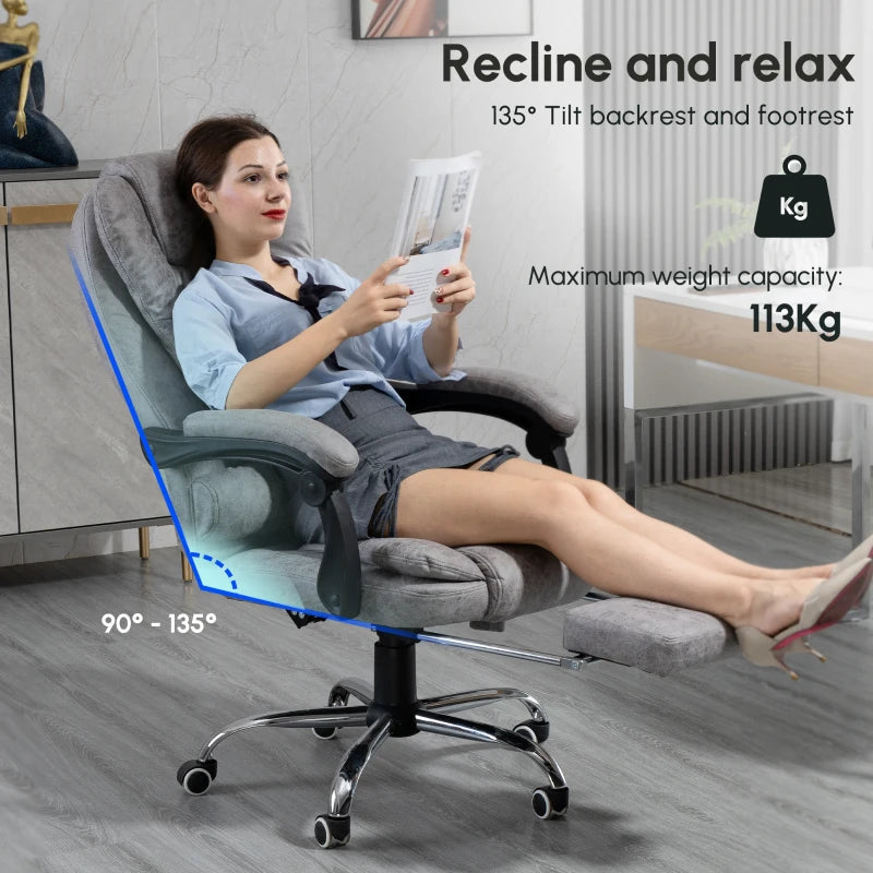 Vinsetto Heated Vibration Massage Executive Office Chair - Adjustable Ergonomic High Back Recliner with Footrest - Grey