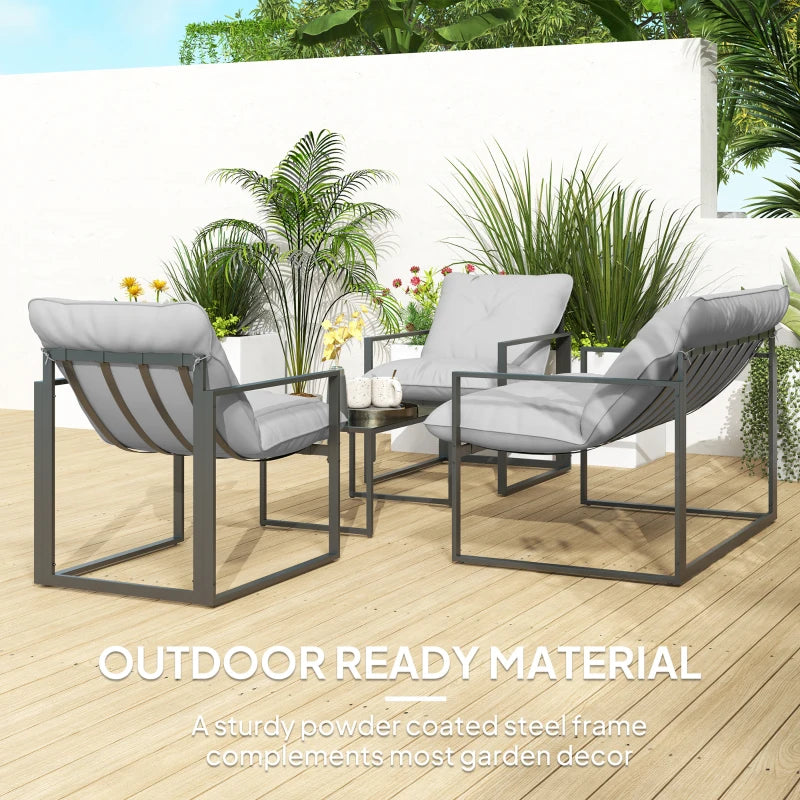 Four-Piece Relaxed Back Outdoor Dining Set in Black and Light Grey for Garden