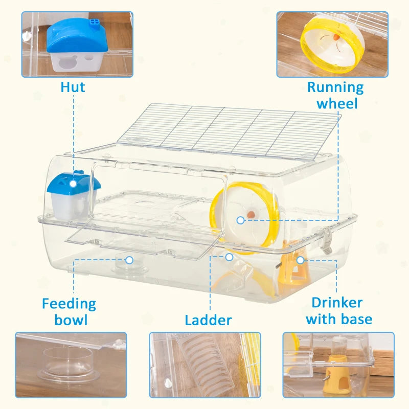 2-Tier Hamster Cage with Running Wheel, Water Bottle & Food Dish - Ideal Gerbil Habitat for Happy Pets